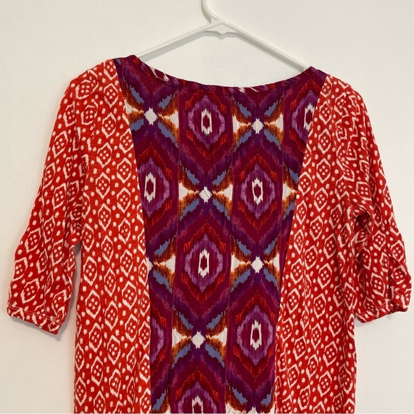 ANTHROPOLOGIE AKEMI KIN Ikat Split Neck Top Orange / Red Aztec Embroidered Boho - Picture 13 of 16